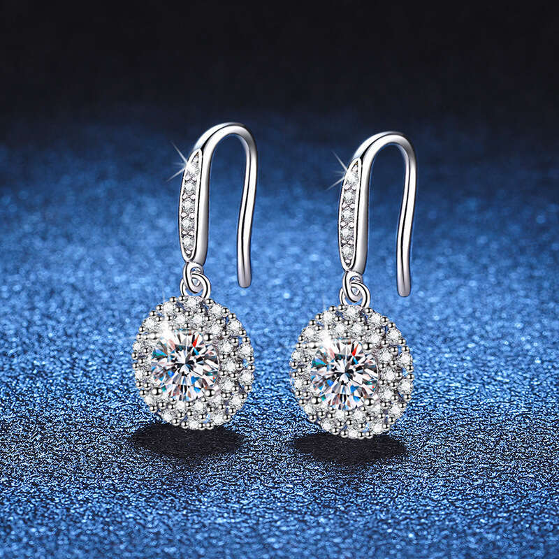 S925 Pure S925ier Plated PT950 S925parkling S925tar Micro Inlaid D Color MoiS925S925anite EarringS925 for Women 4c3