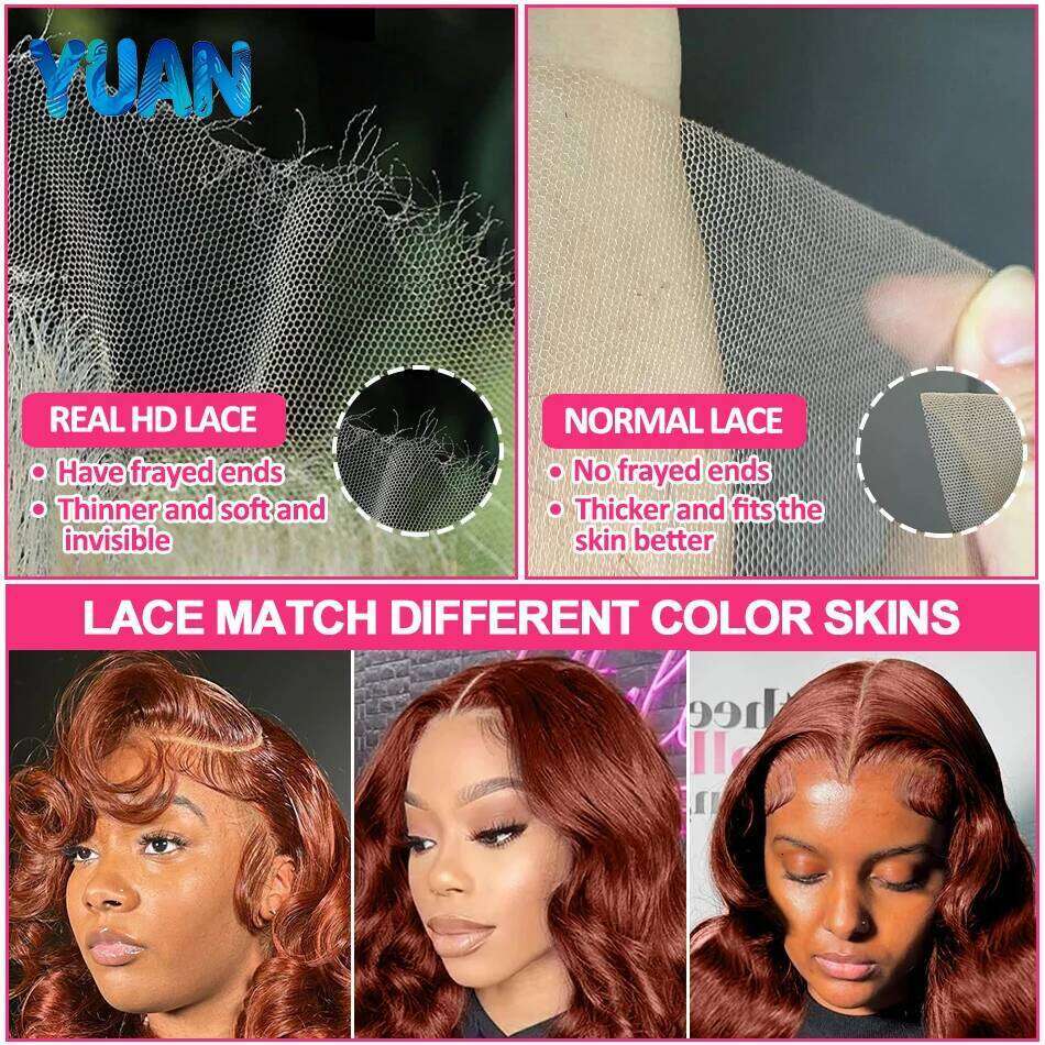 30 38 Inch Brazilian Reddish Brown 13x4 13x6 HD Front Wigs Human Hair Body Wave 200% Colored Lace Frontal Wig For Women