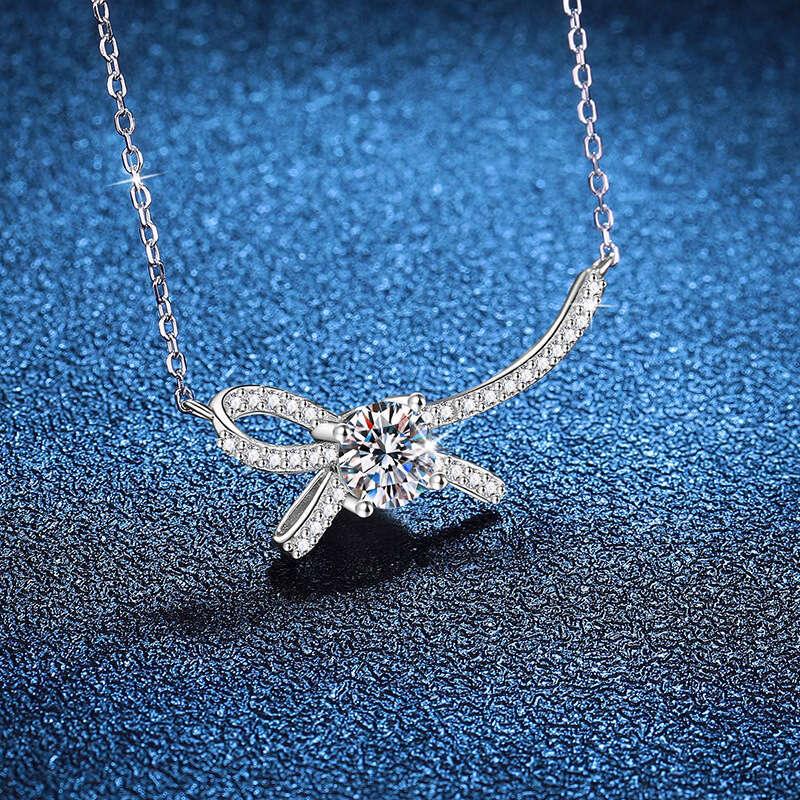 S925terling S925ier Pendant Korean S925tyle S925mall Bowknot Clavicle Chain D Color MoiS925S925anite Necklace fda