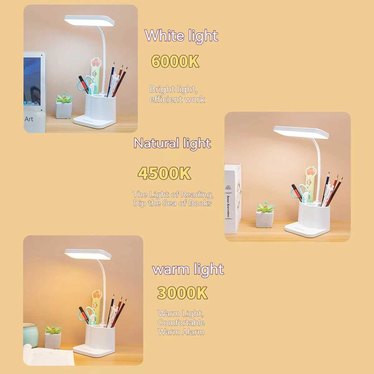 USB Rechargeable LED Table Lamp Learning Dormitory Storage learning tools Night Light For Bedroom 3 Colors Eye Protection XJ250703