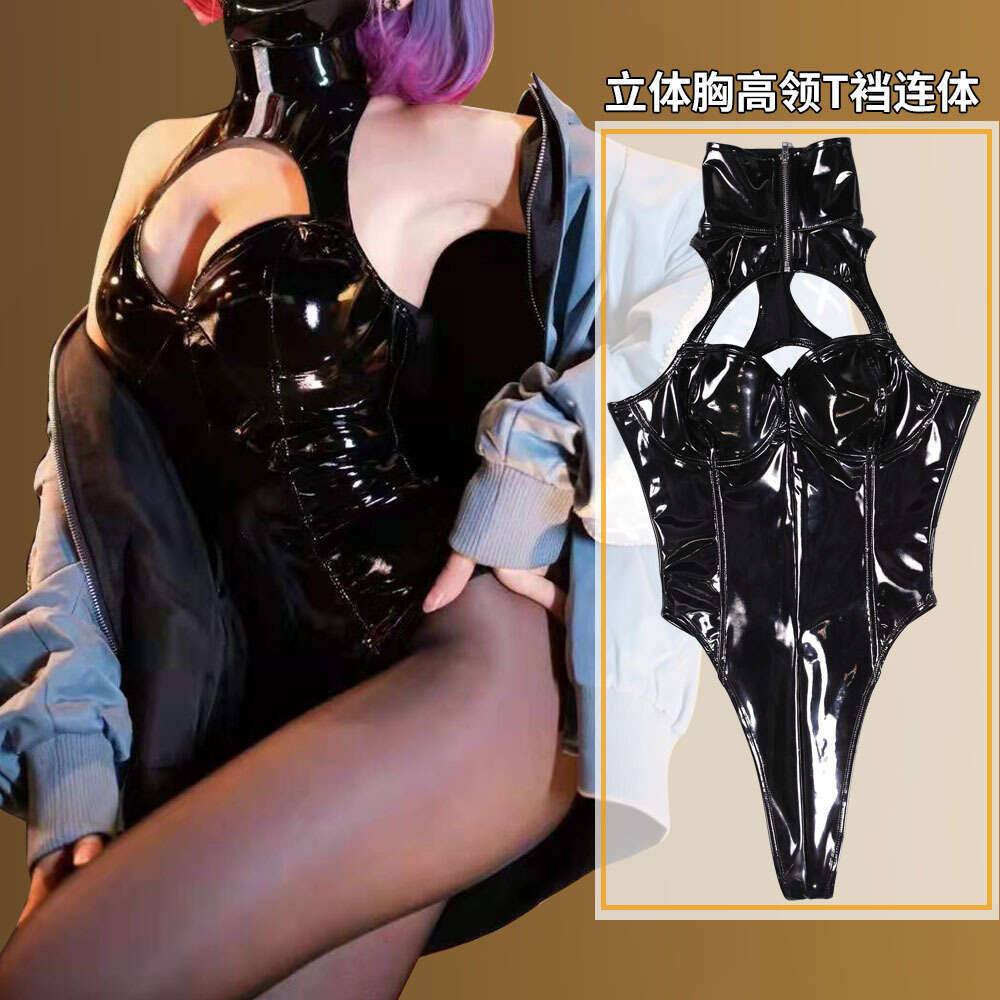 Sexy Lingerie Latex Ammonia Sexy Three-Dimensional Low-Cut Shapewear Gb60 Anime COSPLAY High-Slit Nightclub One-Piece Tight Women Lingerie