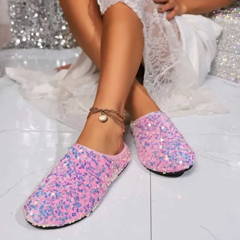2024 Women Slippers Wedding Summer Rubber Black Shoes for Women Rhinestone Sandals Mules Slides Jewels Crystals Flat Korean Style W250704