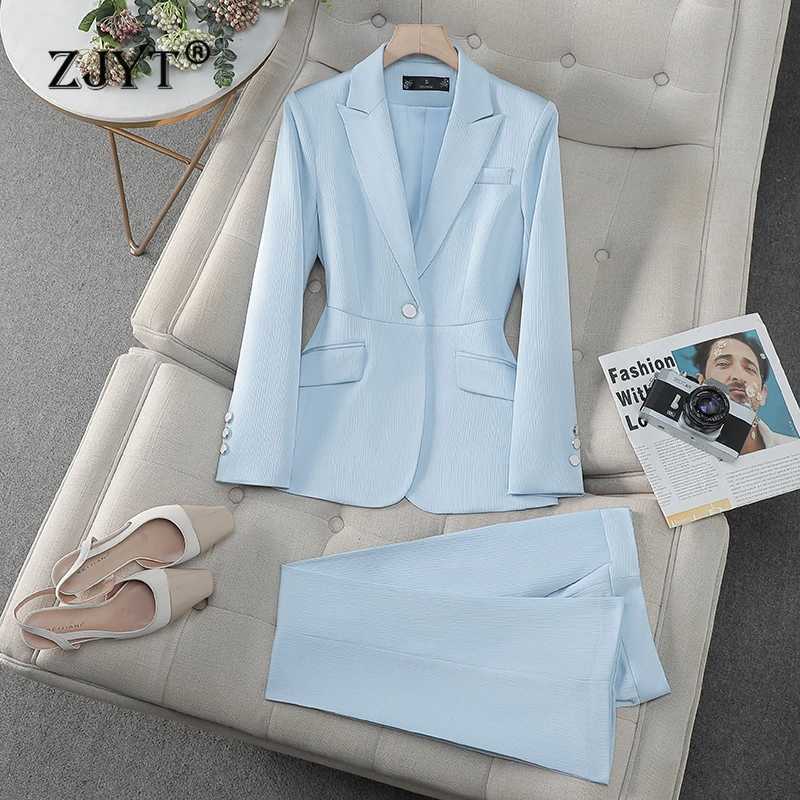 ZJYT Elegant Women Pant Sets 2 Pieces Womens Outfit 2025 Spring One Button Business Formal Blazer Trosuers Suit Plus Size Female X250704