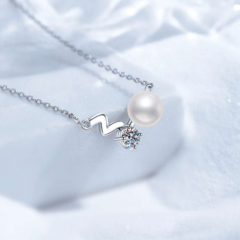 S925 Pure S925ier Necklace for Women, MoiS925S925anite Necklace, Natural FreS925hwater Pearl Wave S925tar Pendant 5a5