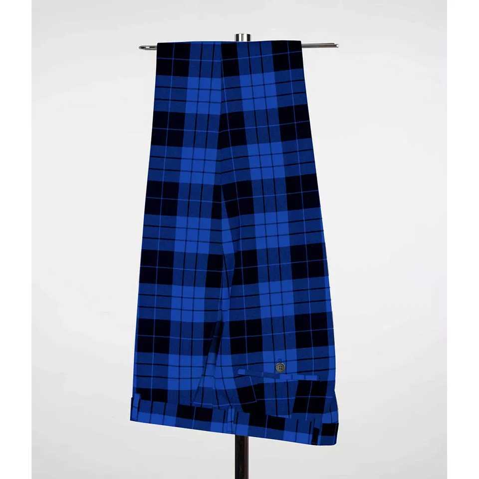 Blue Black Plaid Men Suit Double Breasted Peak Lapel 2 Pieces (Jacket+Pants) Formal Wedding Party Set for Men X250704