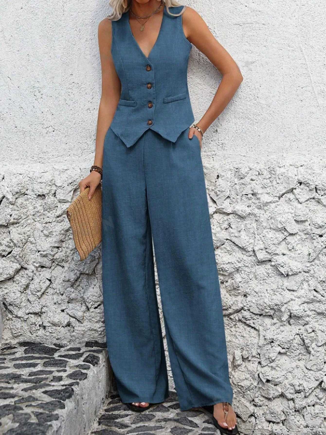 2025 Fashion Vest Trousers 2 Piece Sets Woman Outfit Patchwork Casual Suit Two Piece Sets Women Pant Sets X250704
