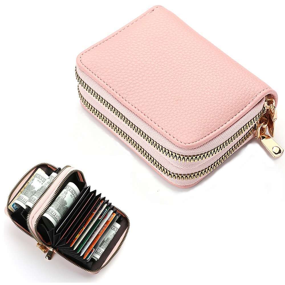 New Women's Short Double Zipper Accordion Card Holder Large Capacity Multi-Card Slot Multi-Function Compact Coin Purse