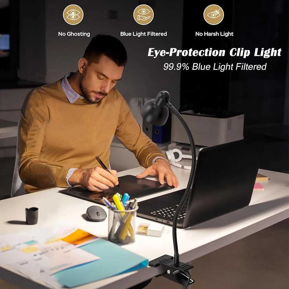 LED Desk Lamp with 3 Color Modes 10 Brightness Levels Dimmer Reading Light Auto Off Timer Flexible Gooseneck Clip Book Light XJ250703