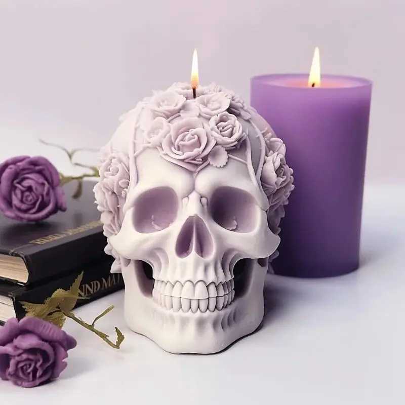3D Rose Skull Flower Silicone Candle Molds Halloween Skull Decoration Crafts Resin Plaster Cement Mold DIY Hand Soap Making Tool W250704