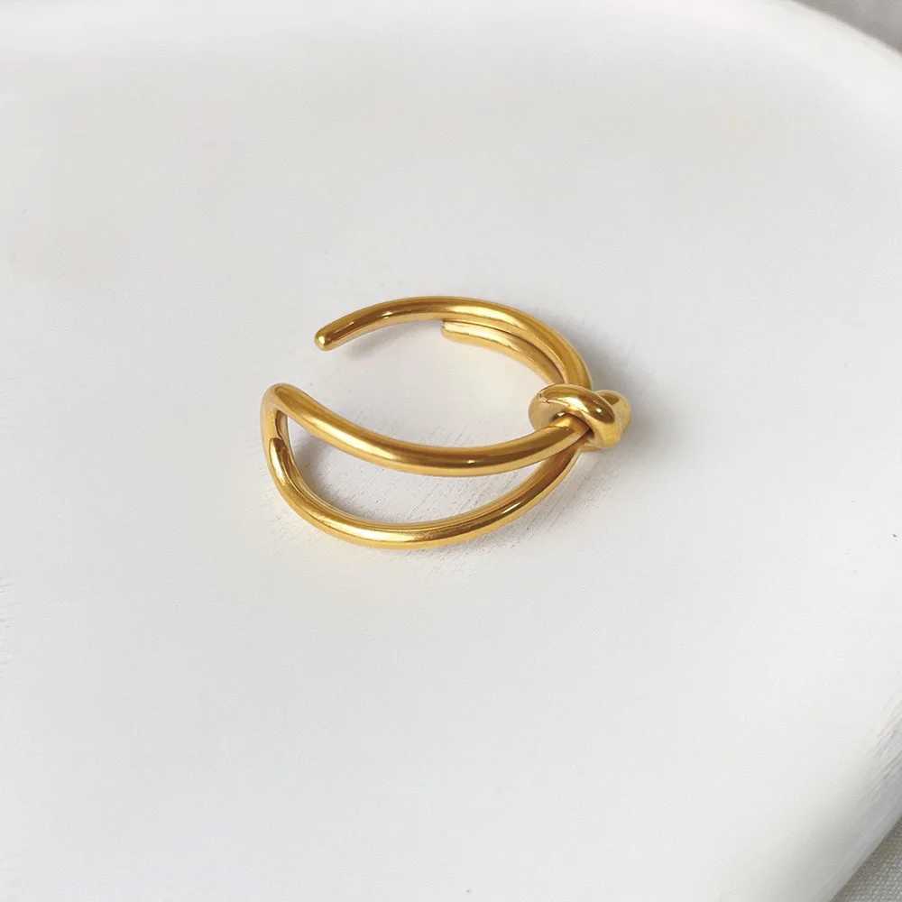 High End PVD Gold Color Knot Ring Stainless Steel Opening Ring for Women Y250704