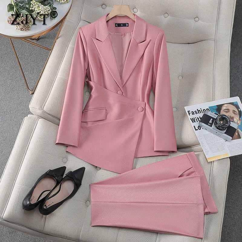 ZJYT Elegant Business Chic Formal Blazer Pant Sets Two Piece Womens Outfit Plus Size Clothing Spring 2025 Jacket Trousers Suits X250704