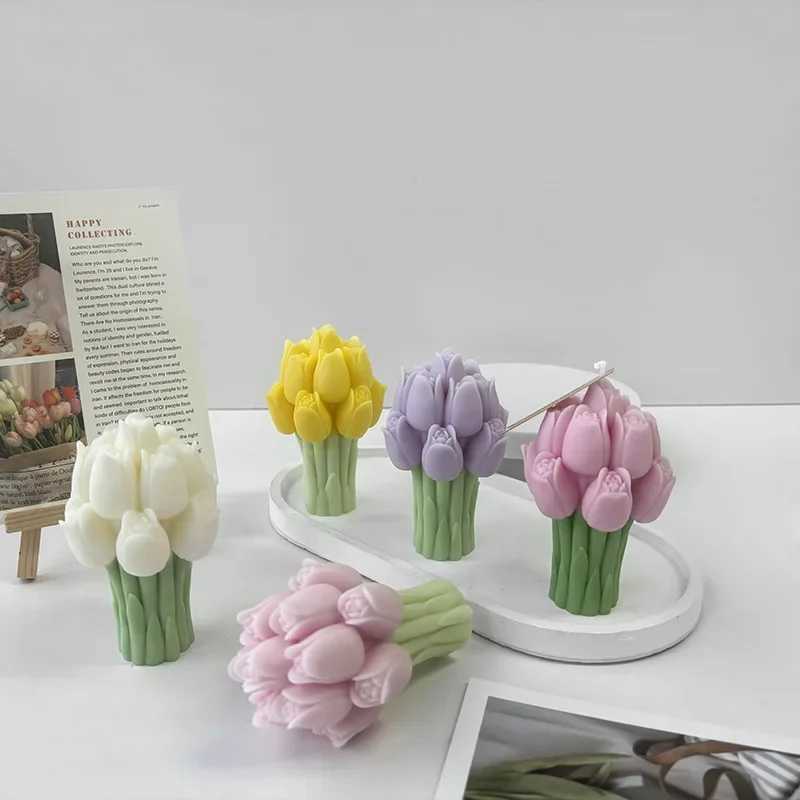 3D Tulip Bouquet Silicone Mold DIY Flowers Aroma Candles Plaster Ornament Molds Handmade Gift Soap Candle Making Supplies W250704