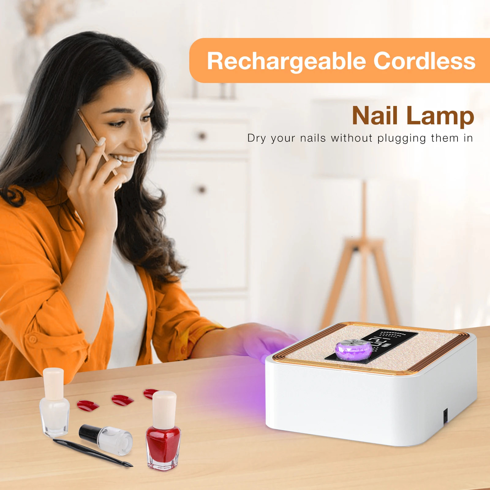268W Cordless UV Nail Lamp Rechargeable UV Light for Gel Nails with Unique Knob Sparkling Rhinestones Diamond 250627