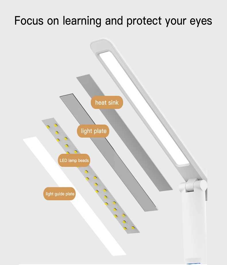 LED Desk Lamp Rechargeable Alarm Clock Thermometer Dimmable Touch Foldable USB Charging Table Lamp Battery Night Light Plug in XJ250703