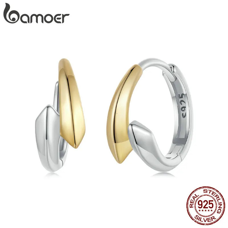 925 Sterling Silver Simple Two-tone Ear Buckles Classic Hypoallergenic Hoop Earrings for Women Fine Jewelry Gift BSE1021 250703