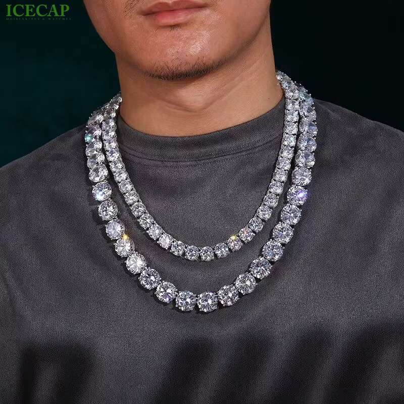 8mm Custom Clasp Necklace 925 Sterling Silver VVS Moissanite Diamond Tennis Chain D Color Moissanite Necklace Jewelry for Men