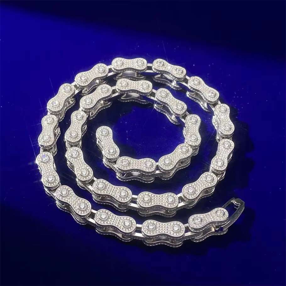 Hip Hop Jewelry White Gold Plated Iec Out VVS Moissanite 925 Sterling Silver Bicycle Motorcycle Chain Necklace for Men