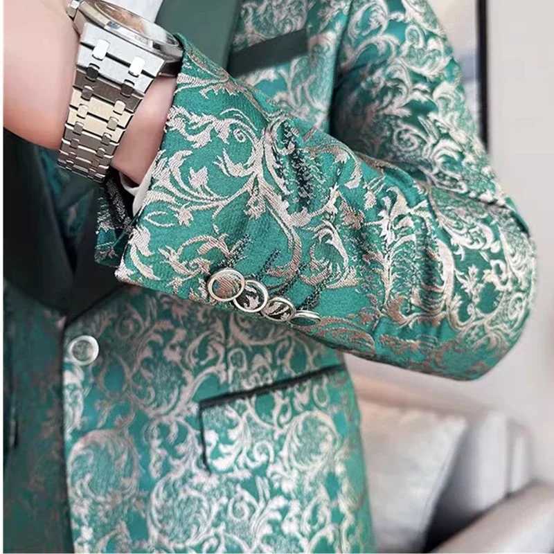 Green Mens Suit 3-Piece Wedding Party Dress Jacket with Vest Trousers Asian Size Slim Men Sets Beige Black Blue Available X250704