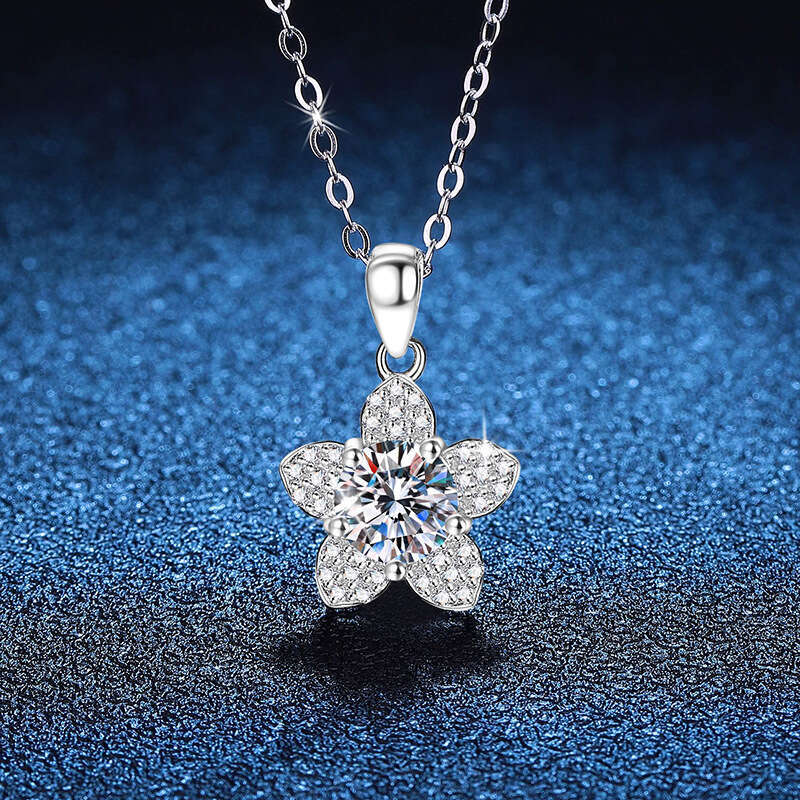 Pure S925ier with Pendant for Women, Camellia Flower, 1 caratS925 D Color MoiS925S925anite Necklace 16e