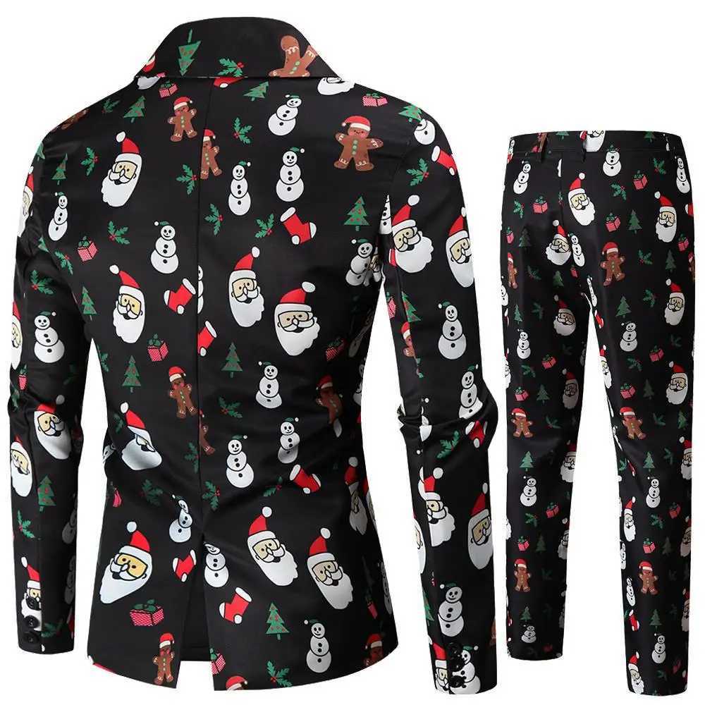 Christmas Mens Suit Two Piece Green and Red Printed Jacket with Trousers Fashion Casual Mens Sets X250704