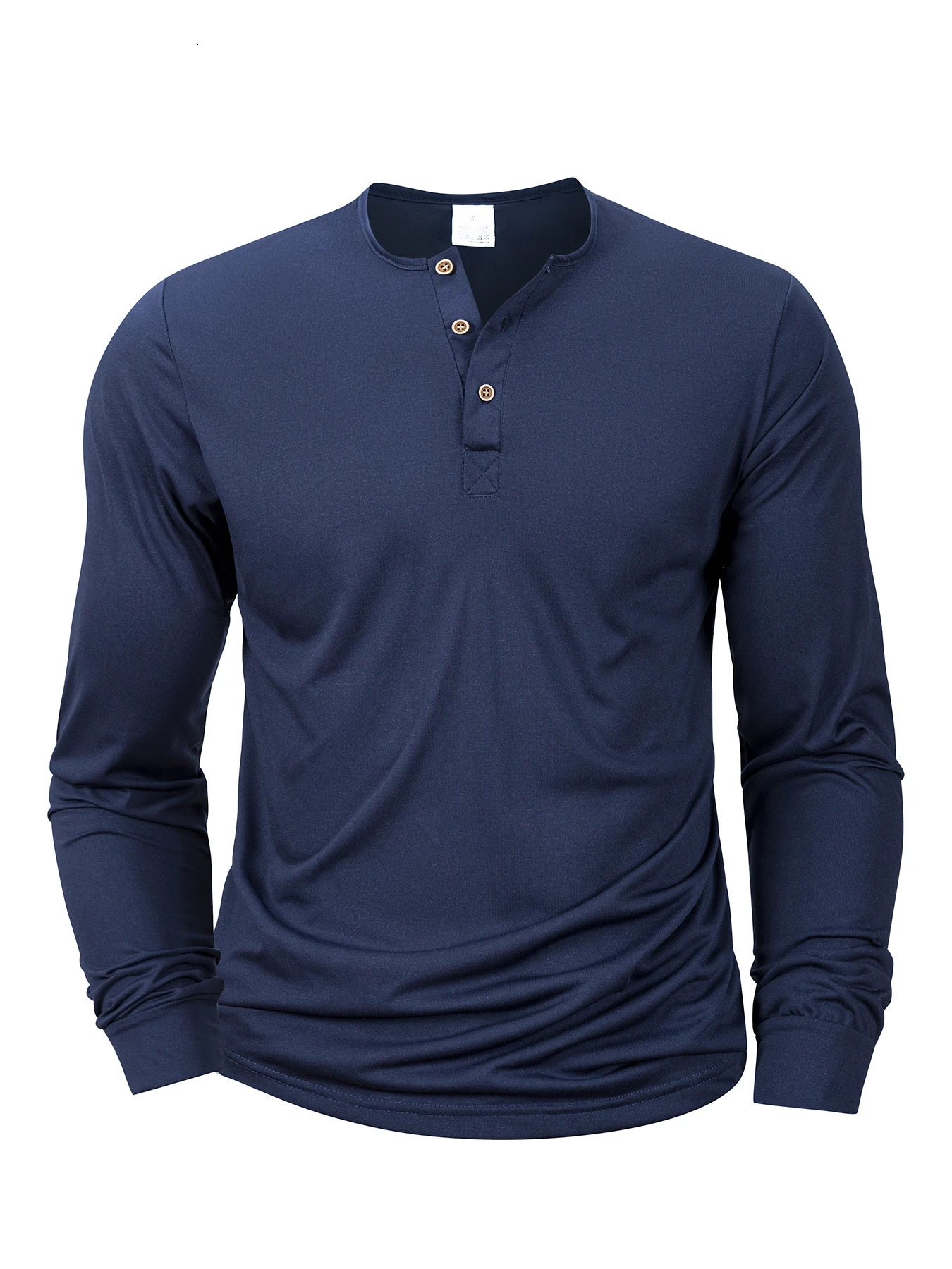 Mens Long Sleeved Henley Neck T-shirt Slim Fit Bottoming Shirt Fitness Tops Tees Button Neck Casual Cozy Tshirt 250704