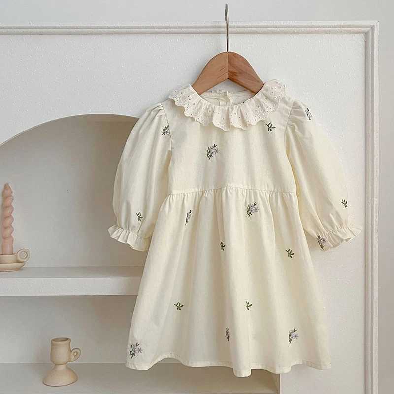 Girls Puff Sleeve Birthday Party Dress Autumn Kids Dress Vestidos Cotton Children Elegant Embroidered Flowers Dresses Clothes R250704