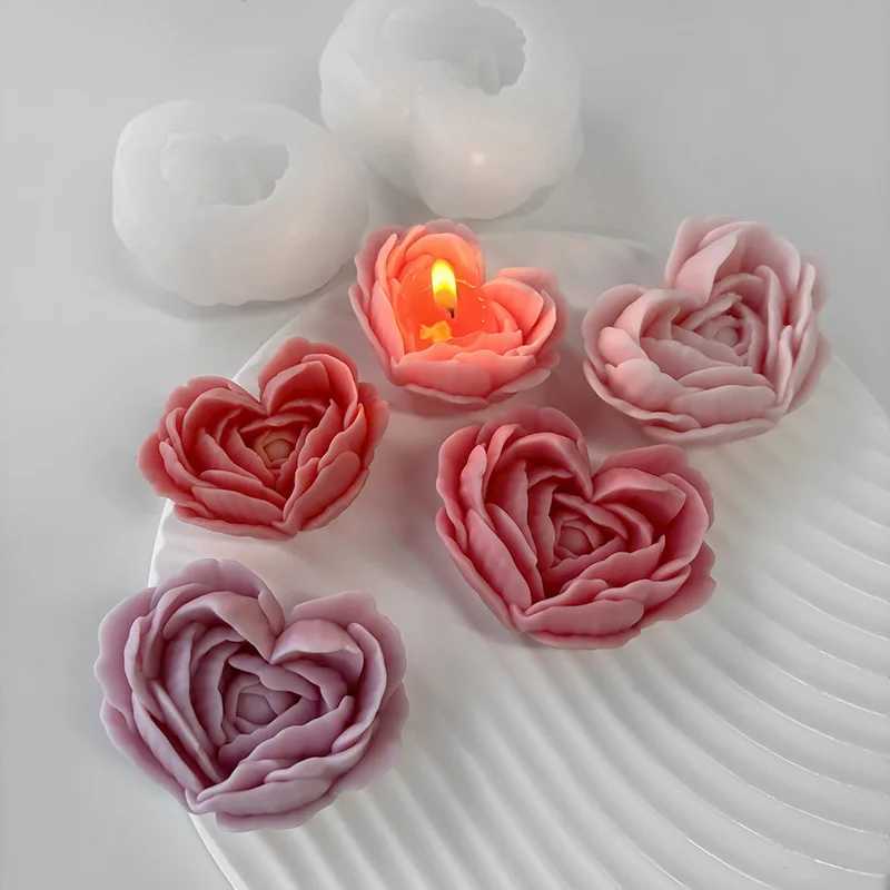 Rose Candle Molds Heart Shape 3D Rose Flower Molds Silicone Valentines Day Silicone Molds for Making Candle Resin Soap Aromathe W250704