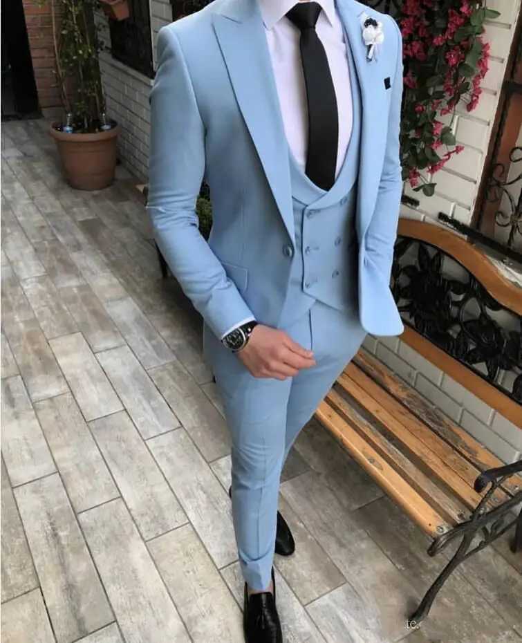 Summer Mens Suits Wedding Tuxedos Fashion Groom Outfit Classic Fit Peaked Lapel Prom Party Dinner Mens Suits (Jacket+Vest+Pants) X250704