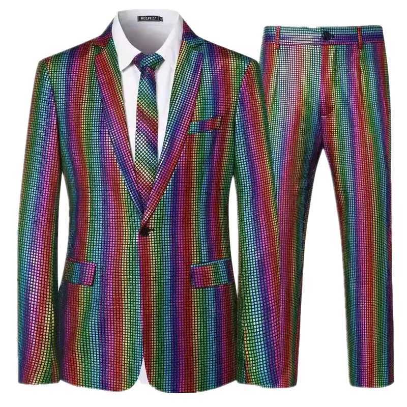 Fashion Singer Stage Performance Luxury Sequin Suits Single Button Loose Dress Male Dance Party Small Stretch Blazer and Trouser X250704