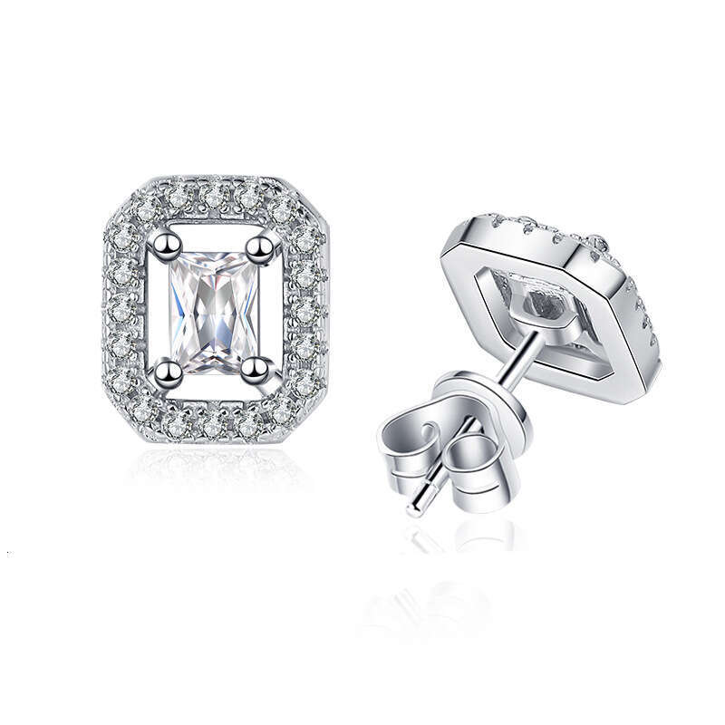 S925 S925terling S925ier High-end Full Dia Rectangular Plated 50 PointS925 D Color MoiS925S925anite S925tud EarringS925 for Women 394