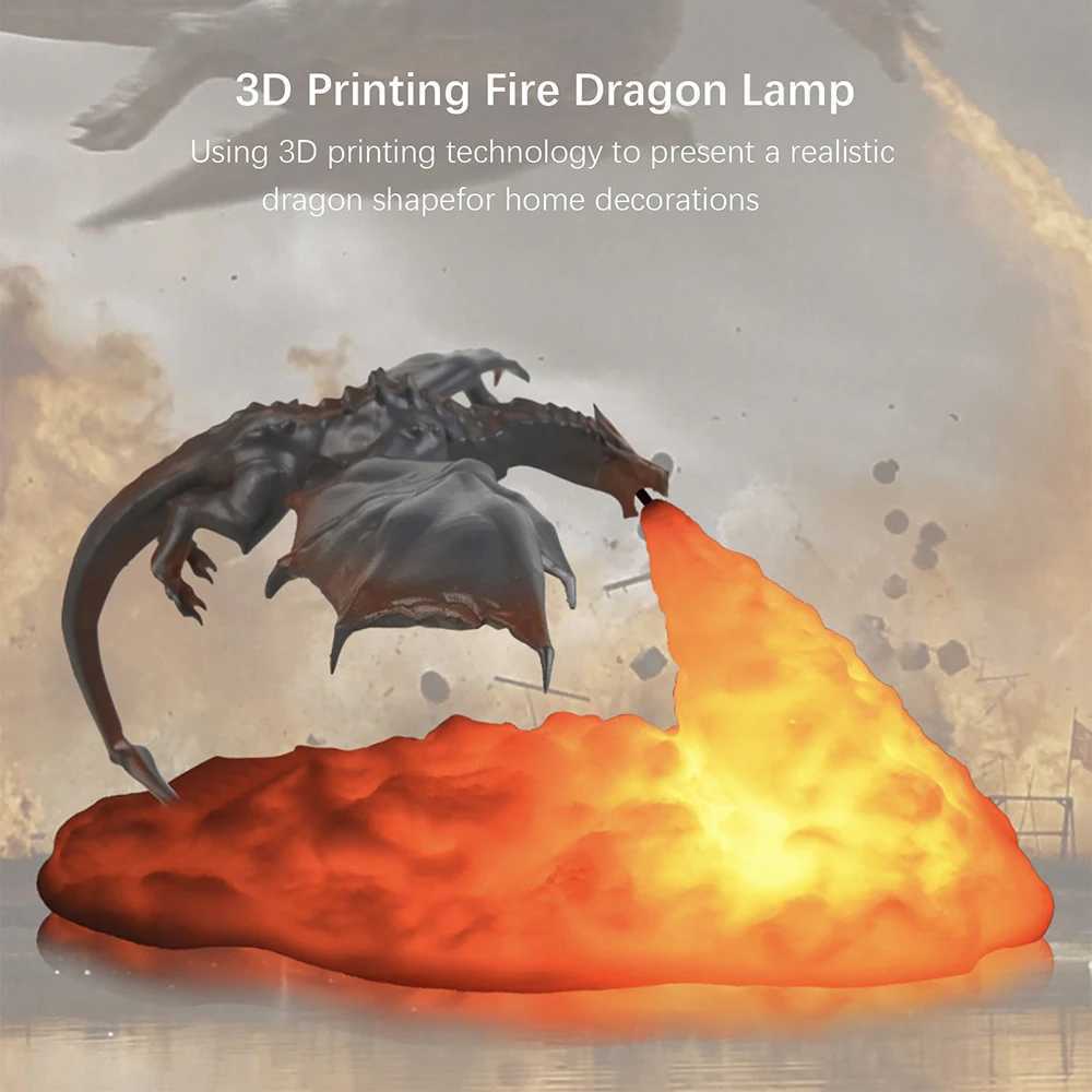 3D Printed Fire Dragon Lights LED USB Rechargeable Desktop Lamp for E-sport Child Gifts Murder Mystery Game Camping Gaming DecoXJ250703