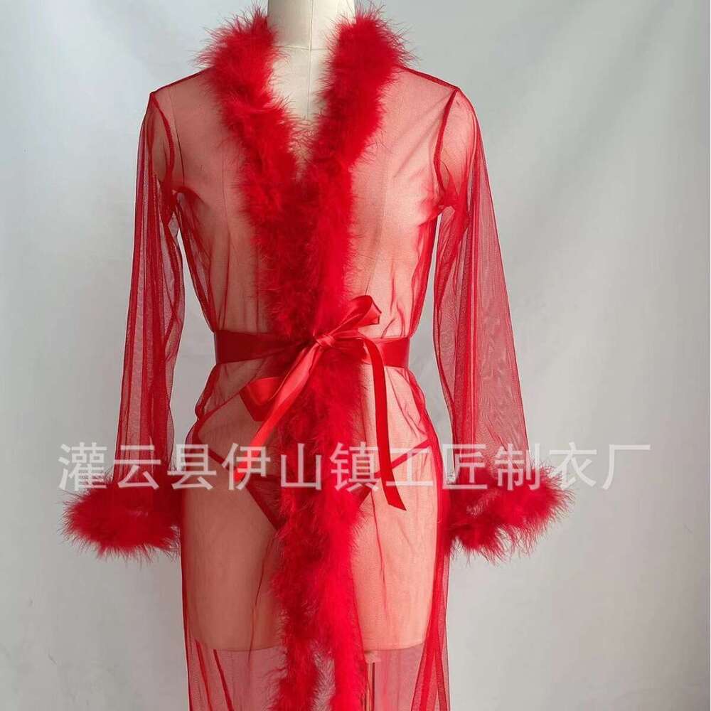 Sexy Lingerie Summer Women's Plus Size Bathrobe Long Lace-Up Mesh Nightdress Sexy Nightgown Lingerie Set Women Lingerie