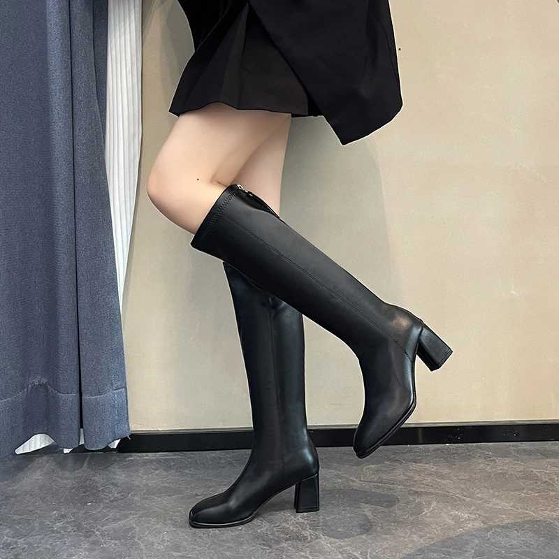 BCEBYL Autumn and Winter Fashion New Sexy Zipper Square Toe Solid Color Comfortable Chunky Heel Womens Boots Zapatos Mujer Z250704