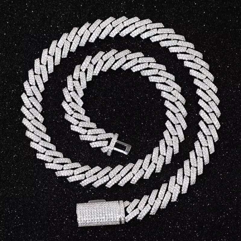 Wholesale 13mm-22mm Wide VVS Moissanite Ice Chain for Men 925 Sterling Silver 18K Gold-Plated Diamond Rapper Cuban Necklace
