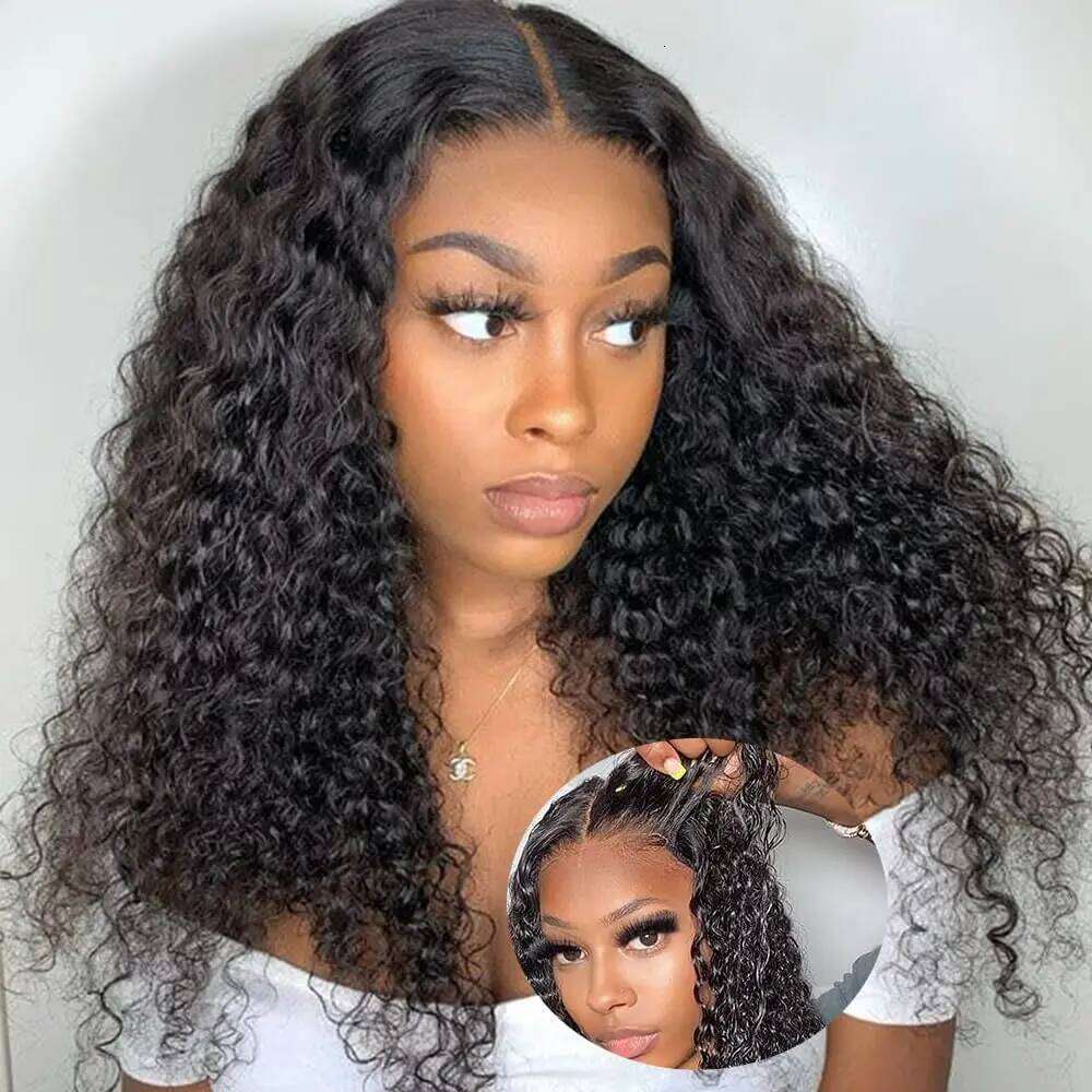 Deep Wear and Go Front Human for Women Transparent 4x4 Glueless Lace Closure Wigs Curly Hair