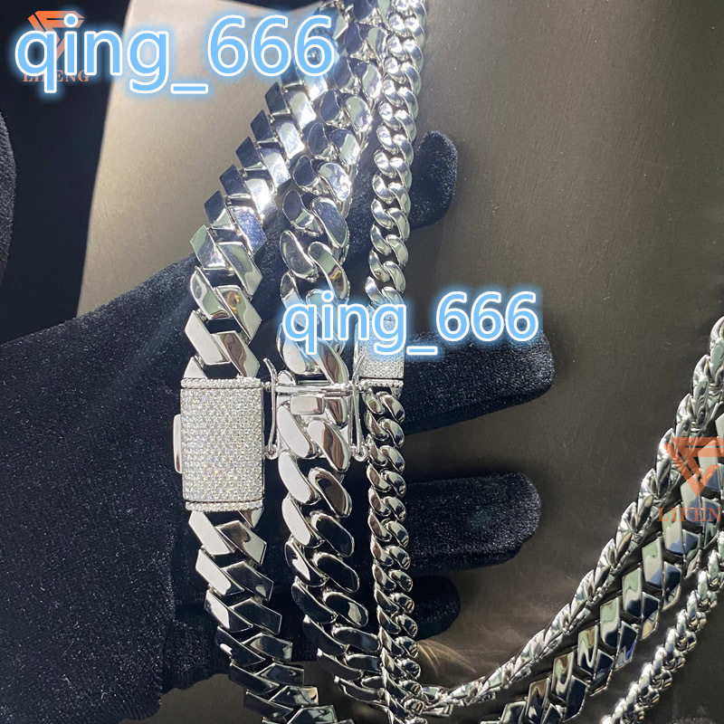 Custom HipHop Jewelry 8-15mm Plain Chain 925 Sterling Silver Moissanite Diamond Iced Out Buckle Miami Cuban Link Chain Necklace