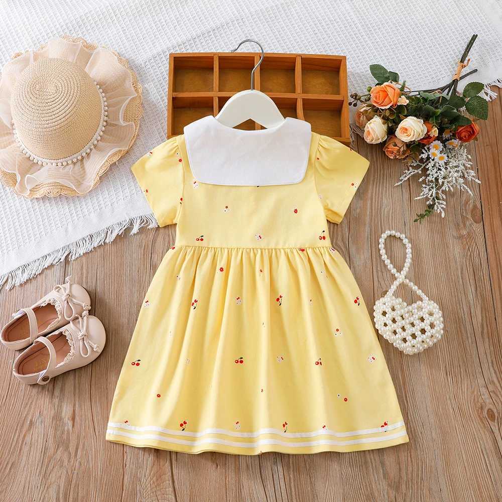 Baby Girls Summer Dress Short Sleeve Turn Down Collar Cotton Clothes for Girls Aged 2-6 Years Kids Dresses R250704