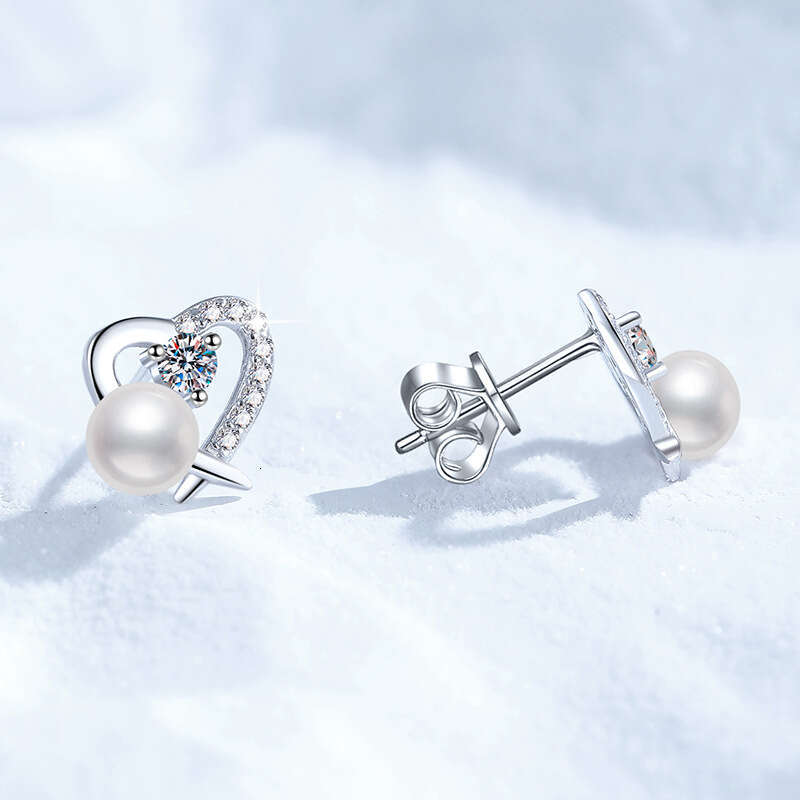 S925 Pure S925ier EarringS925 FreS925hwater Pearl Heart D Color 20% MoiS925S925anite S925tudS925 c83