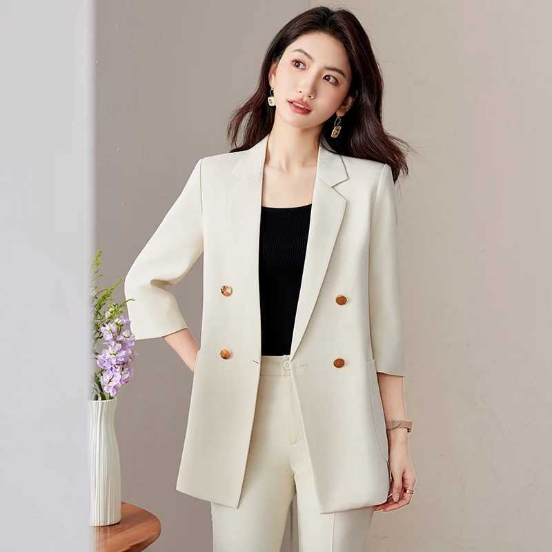 NAVIU Apricot Black Fashion Temperament Suit Womens New Spring Casual Half Slve Blazer And Pants Office Ladies Work Wear X250704