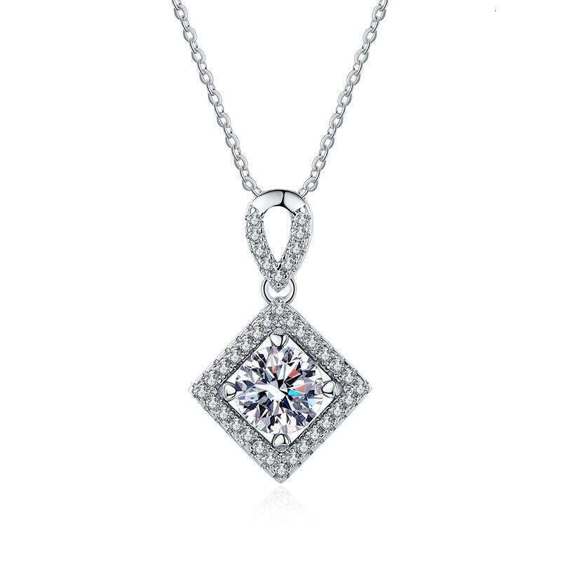 S925 Pure S925ier Pendant for Women Plated PT950 Geometric S925quare Micro Paved Full Dia D Color MoiS925S925anite Necklace 3df
