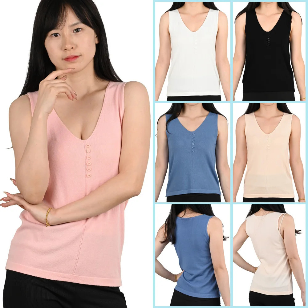 Spring Summer Knit Tank Tops Undershirt Women Sleeveless Vest T shirt Sexy V Neck Knitwear High Stretch Woman Thin Sweaters 250704