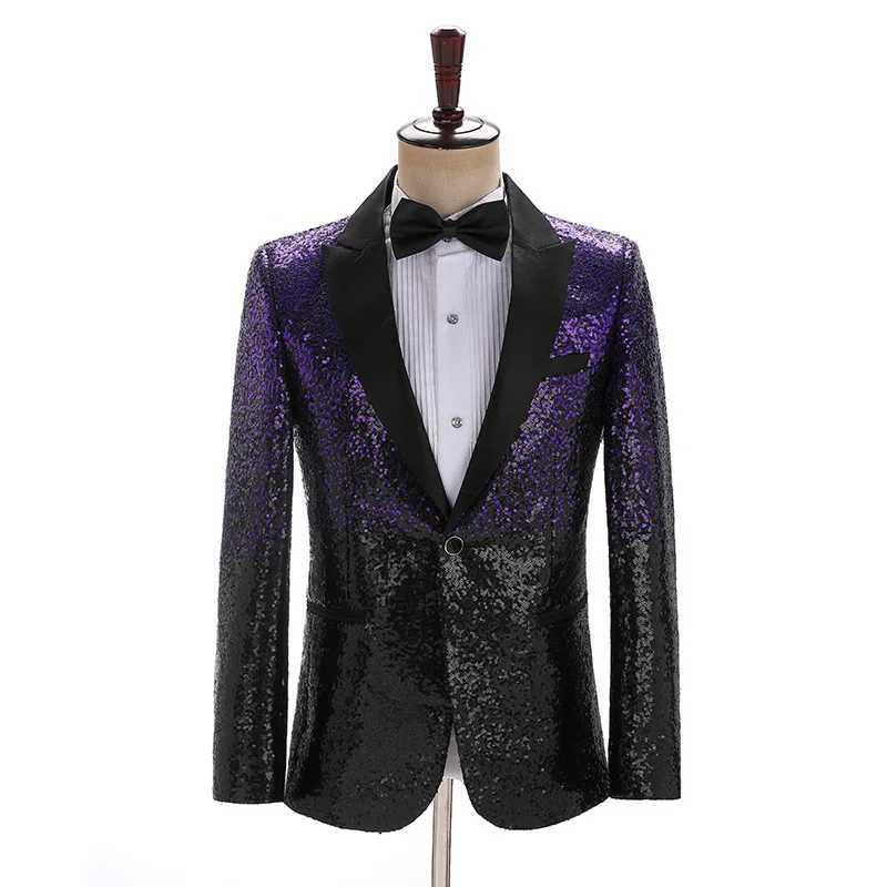 Mens Gradient Sequins Stage Runway Performance Clothing Colorful Suit Jacket Nightclub Suit Jacket X250704