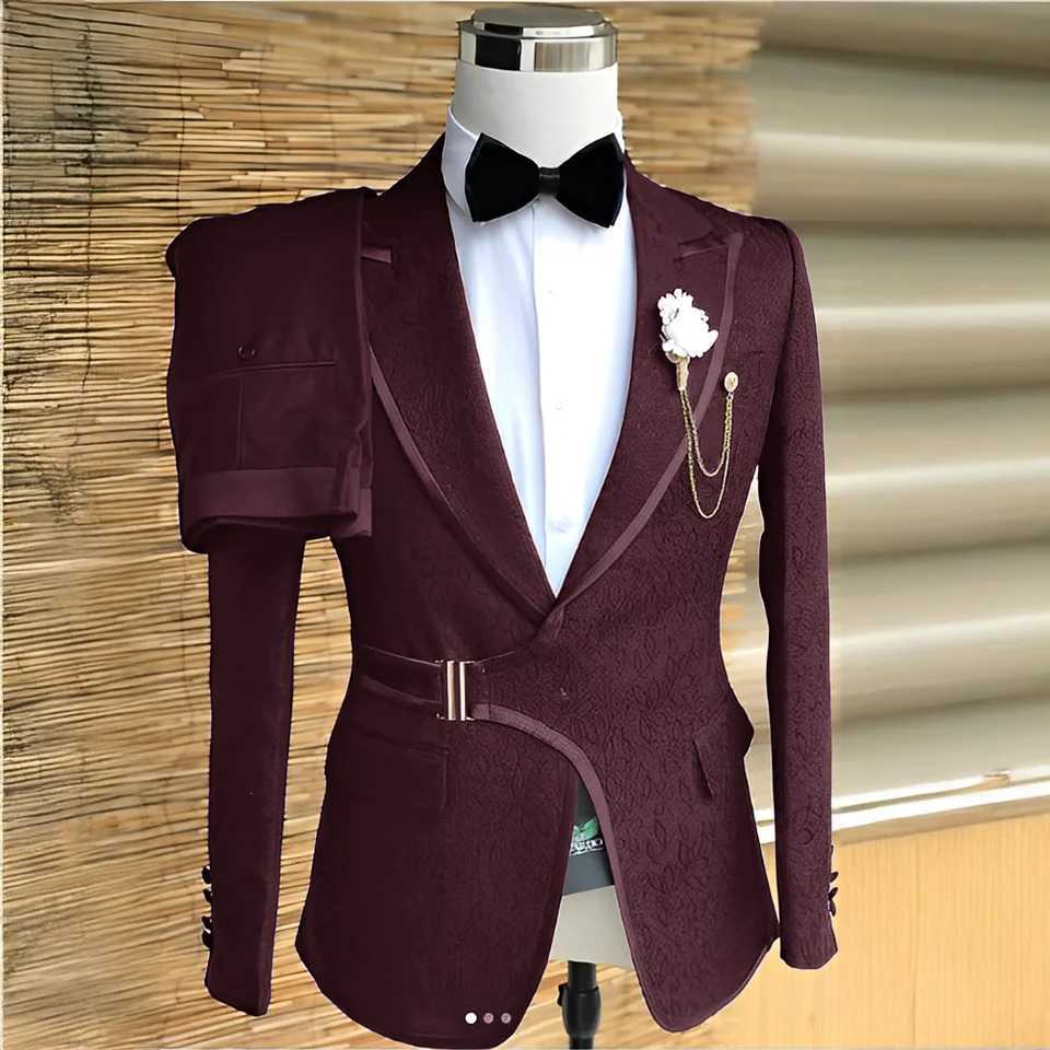 2 Piece Jacquard Mens Suit Set Formal Wedding Groom Tuxedo High Quality Jacket Pants Party Evening Outfit Men X250704