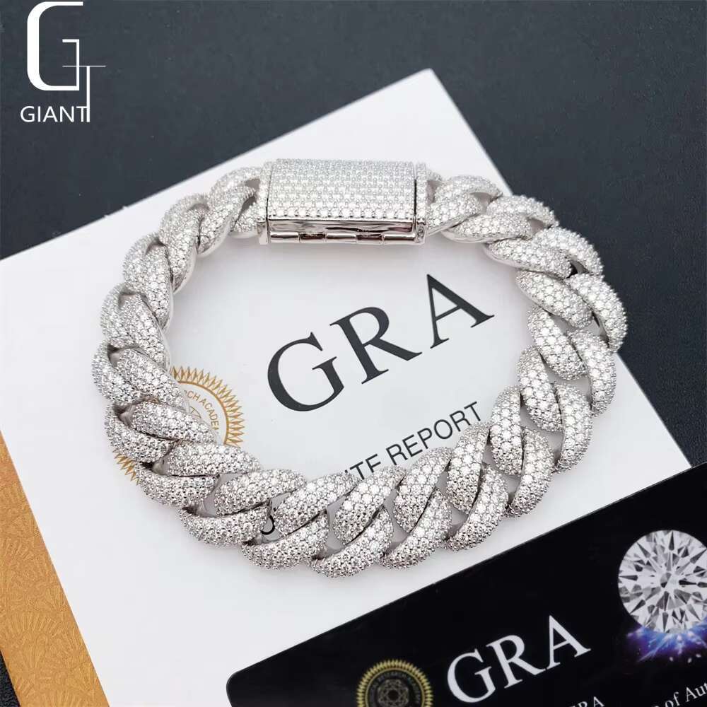 15 mm HIP HOP 925 Sterling Silver VVS Moissanite Diamond Cuban Jewelry Fashion Cuban Link Chain Necklace Bracelet Unisex