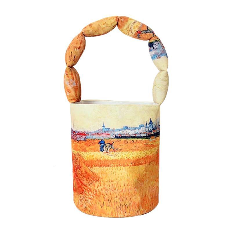Free Shipping Designer Original New Van Gogh Wheat Field Starry Sky Sunflower Cotton Filled Bucket Bag Women's Handbag Miscellaneous Bag Outdoor 