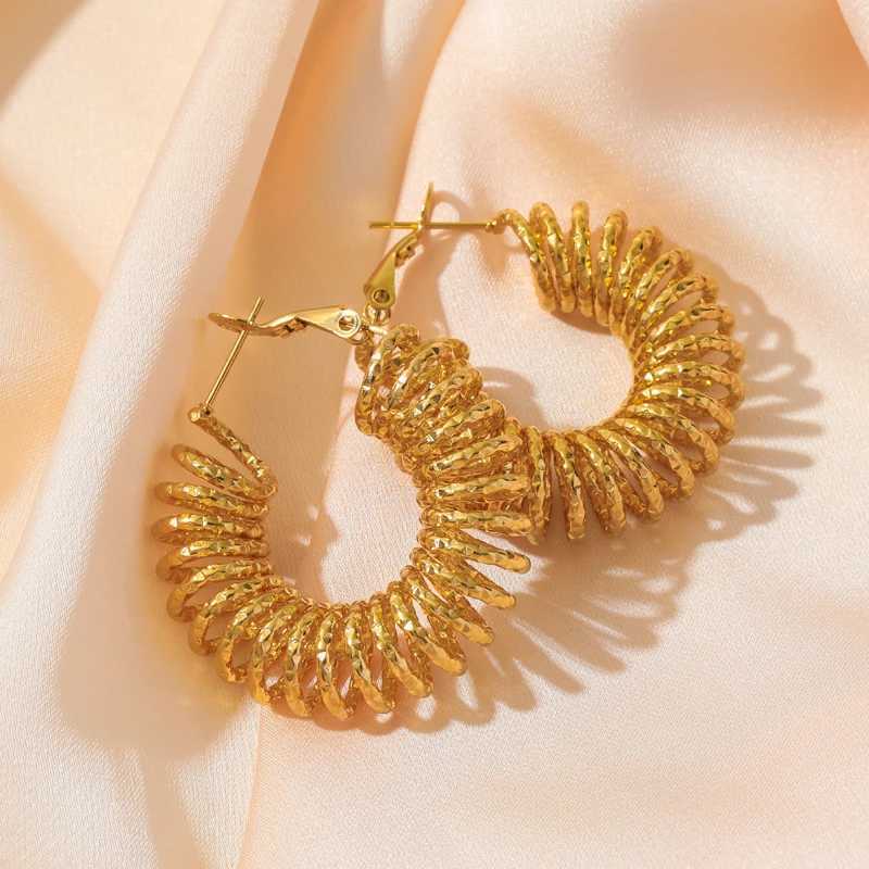 316L Stainless Steel Gold Plated Thread Hoop Earrings For Women Luxury Waterproof Ear Jewelry Party Wedding Gift Jewelry Y250704