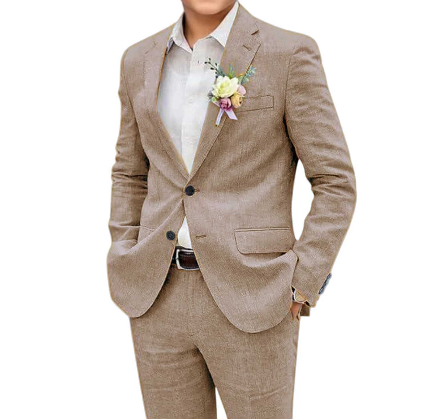 2-piece Customized Mens Suit Set Jacket Pants Spring Summer Wedding Party Home-based Costumes Linen Suit X250704