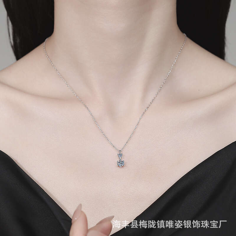 S925 Pure S925ier MoiS925S925anite ClaS925S925ic S925ix-Claw Double Dia Korean and JapaneS925e S925imple Light Necklace Women'S925 FaS925hion Pen