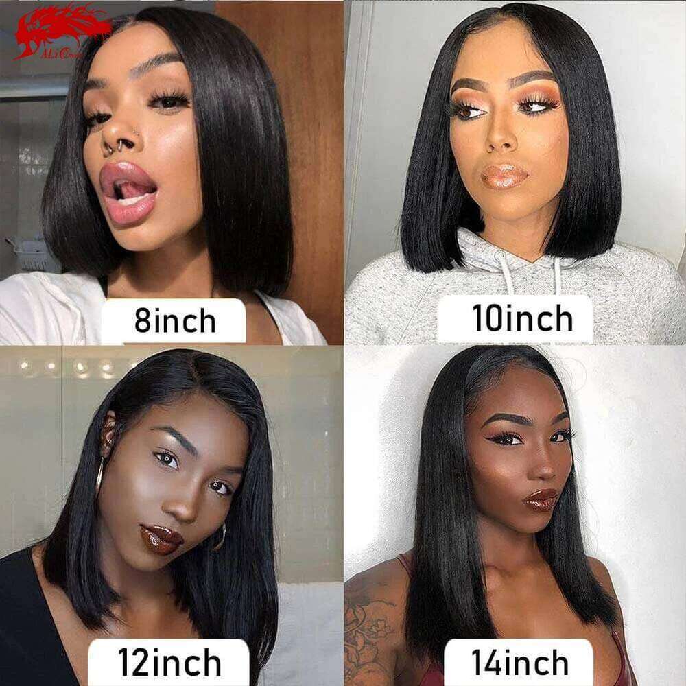 Ali Queen Brazilian Straight Short Bob Wig 13x4 Lace Front Human Remy Hair Wigs For Women Pre Plucked 613# Ombre Cosplay Party