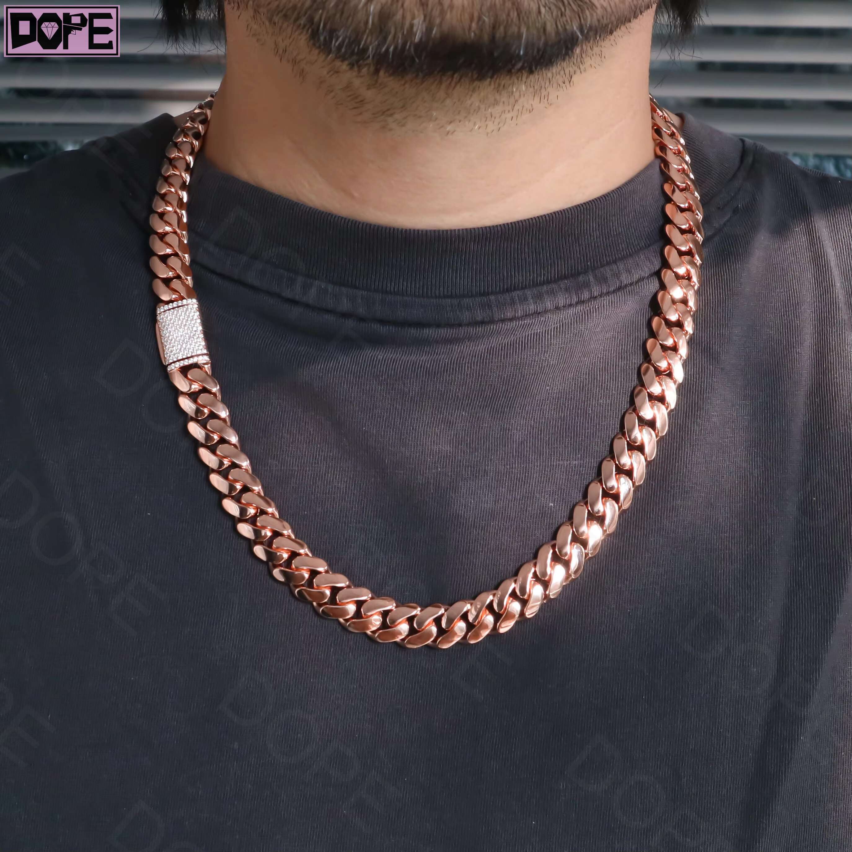 12mm Cuban Link Chain 925 Silver Hip Hop Rose Gold Plated Custom Iced Out Moissanite Clasp Miami Cuban Chain